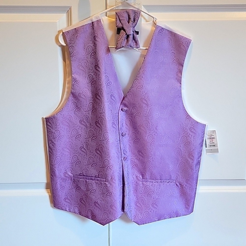 UMO LORENZO Formal Wear Purple Vest w/ Matching Bow Tie Sz LG